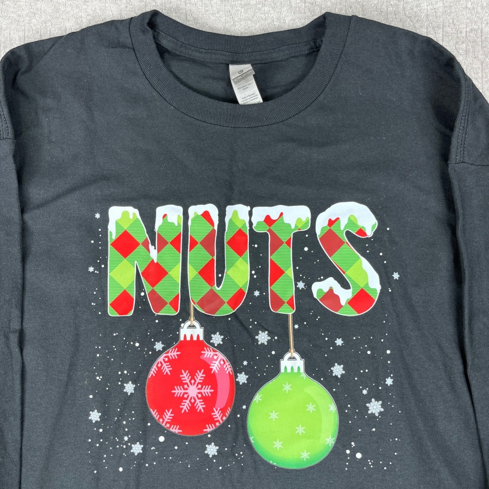 New Gildan NUTS Christmas Graphic Tee Men XL Black Funny‎ Holiday Shirt